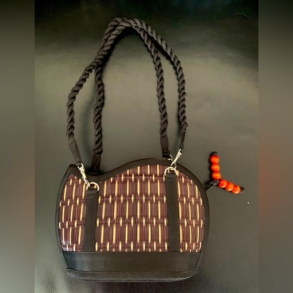 Baskets of Cambodia Bag |Color:Black/Tan/Brown,Size: 8 inch x 4.5 inch